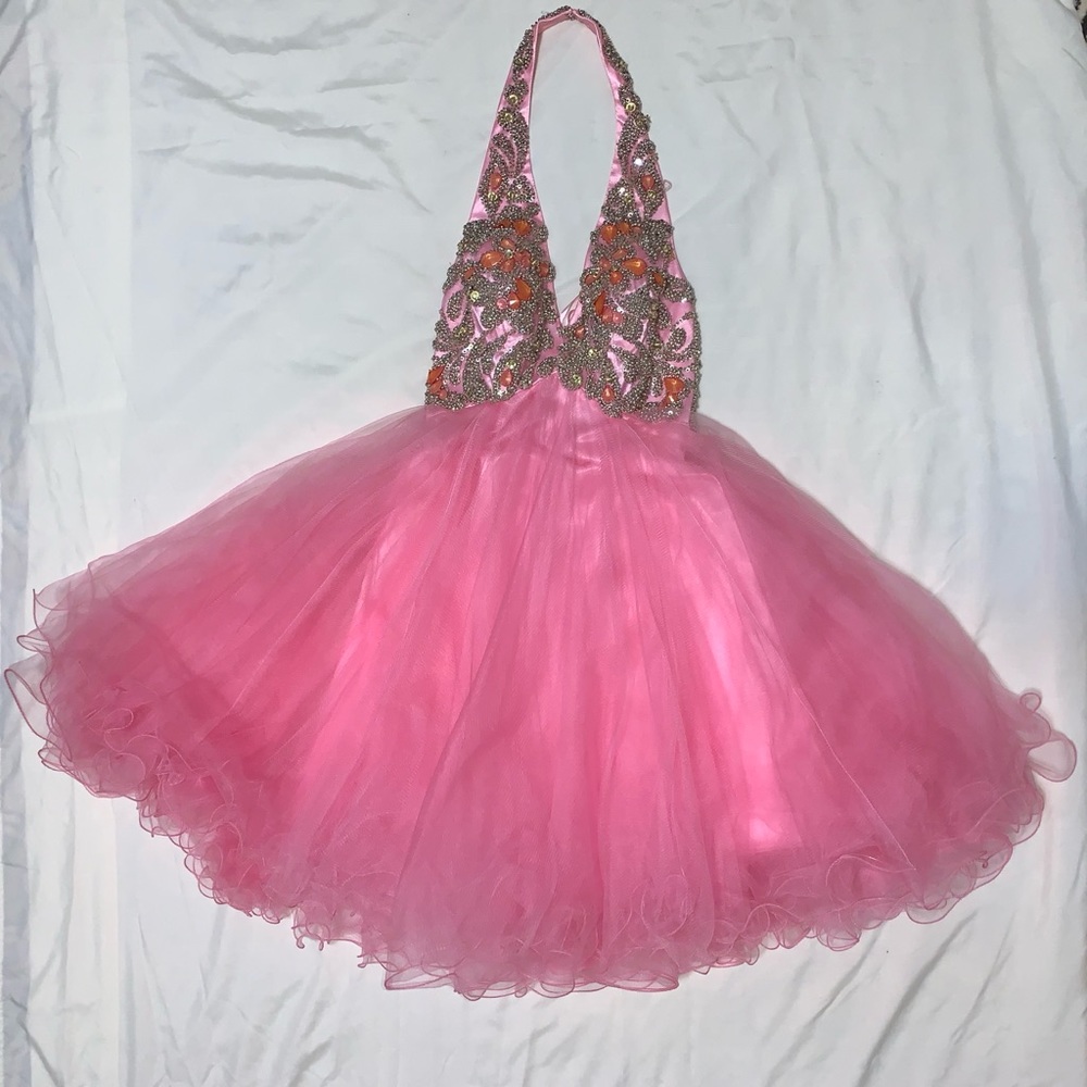 Night Moves Halter-Top Short Pink Prom Dress